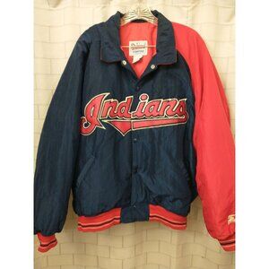 Vtg 90s Indians DIAMOND Starter Sewn Windbreaker Dugout Baseball SNAP Jacket XL